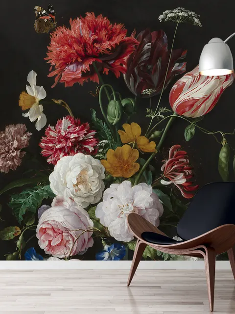 Papier peint nature morte fleurs vase style hollandais