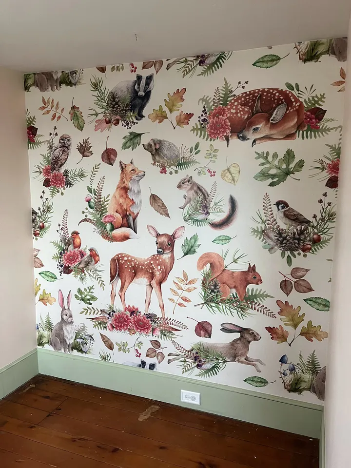 Nursery Watercolor Cute Forest Animals Pattern Wallpaper Mural
