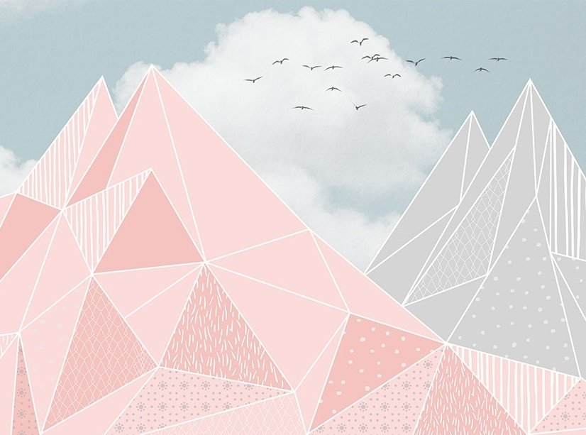 Pink Gray Polygonal Mountain Wallpaper Mural