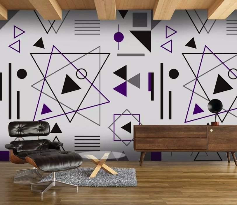 Purple Black Geometric Shapes Wallpaper Mural - Peel and Stick