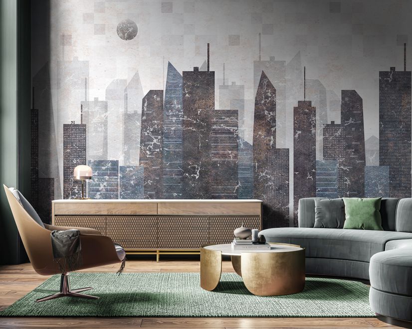 Vintage Geometric City Wallpaper Mural