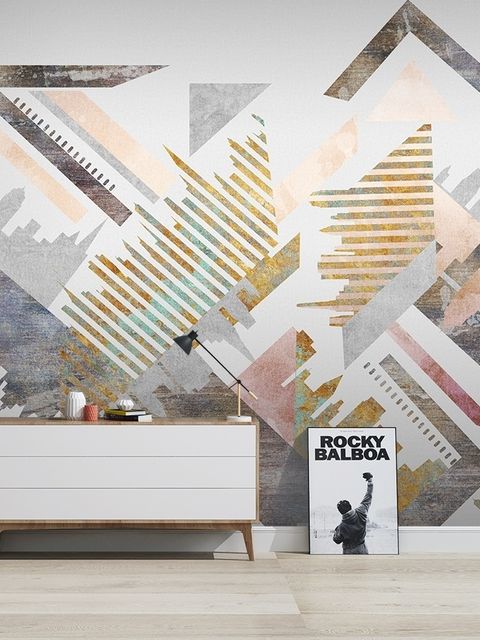 Watercolor Geometric City Wallpaper Mural