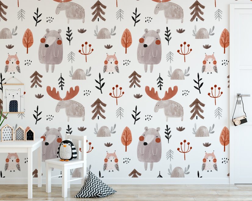 Papier peint animaux cartoon mignons brindilles