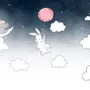 Cartoon Nightscape with Rabbit and Elephant Wallpaper Mural