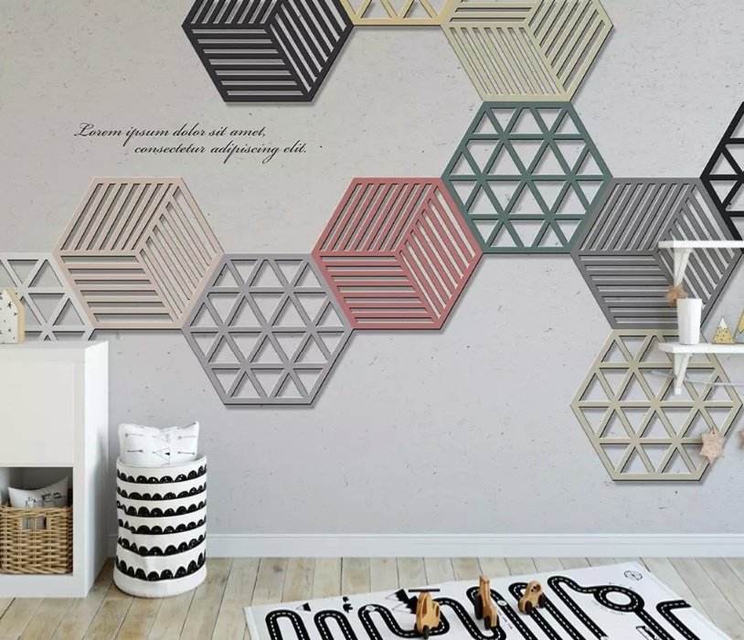 Geometric Hexagonal Shapes Wallpaper Mural - Peel and Stick