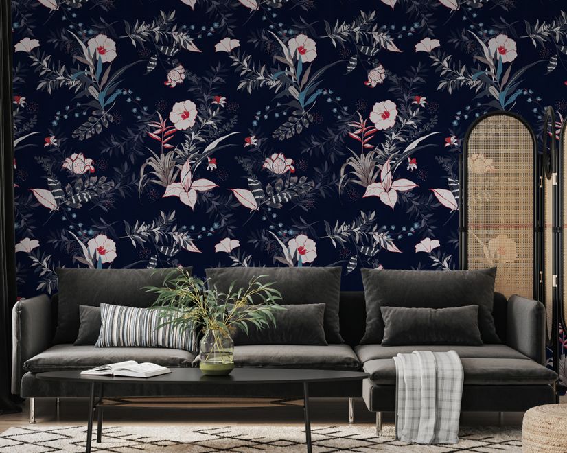 Retro Dark Flowers Wallpaper Mural