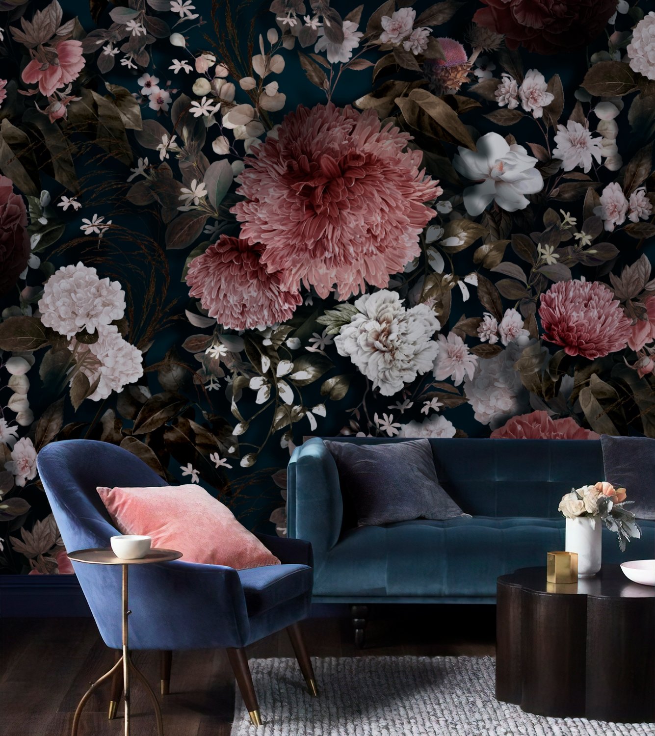 Vintage Dark Florals Wallpaper Mural - Peel and Stick