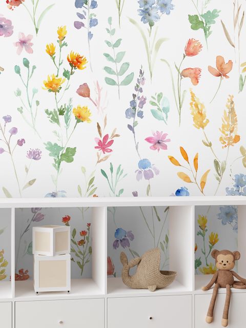 Papier peint panoramique aquarelle coloré fleurs sauvages botaniques