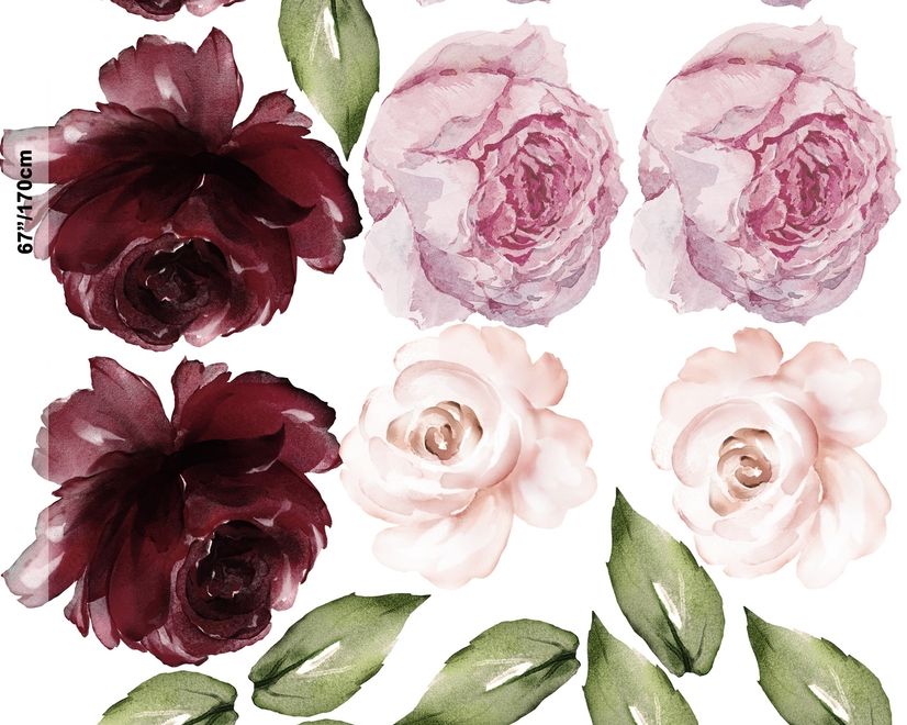 Sticker mural floral de pivoine rouge rose aquarelle
