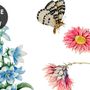 Botanische Blumen Fototapete mit Vögeln