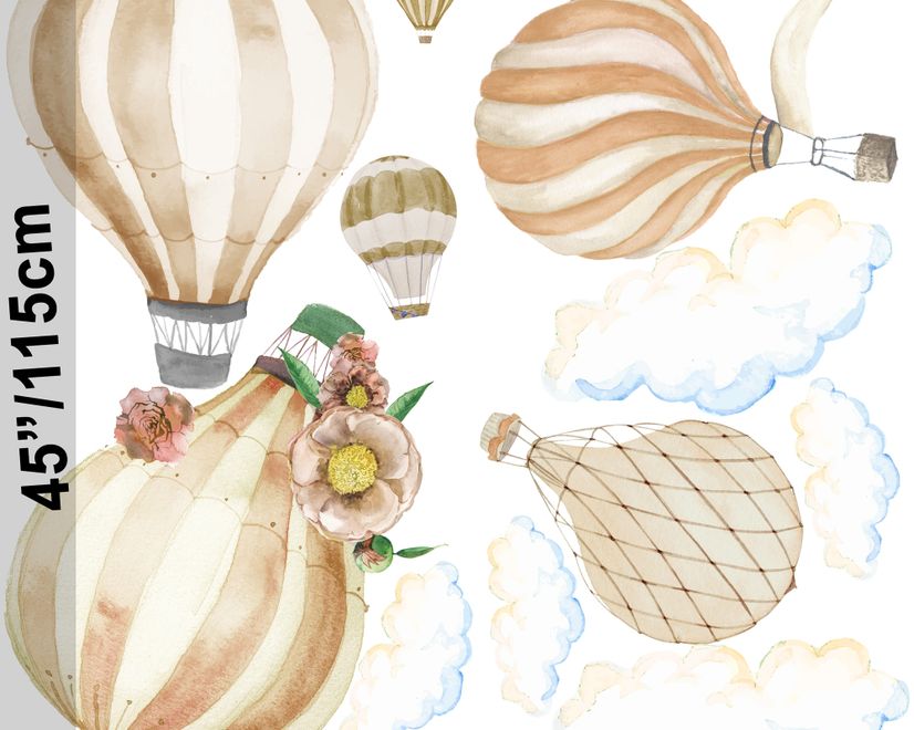 Kids Watercolor Brown Hot Air Balloon Wall Decal Sticker