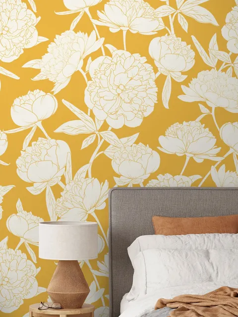 Papier peint panoramique floral - Dessin de pivoine