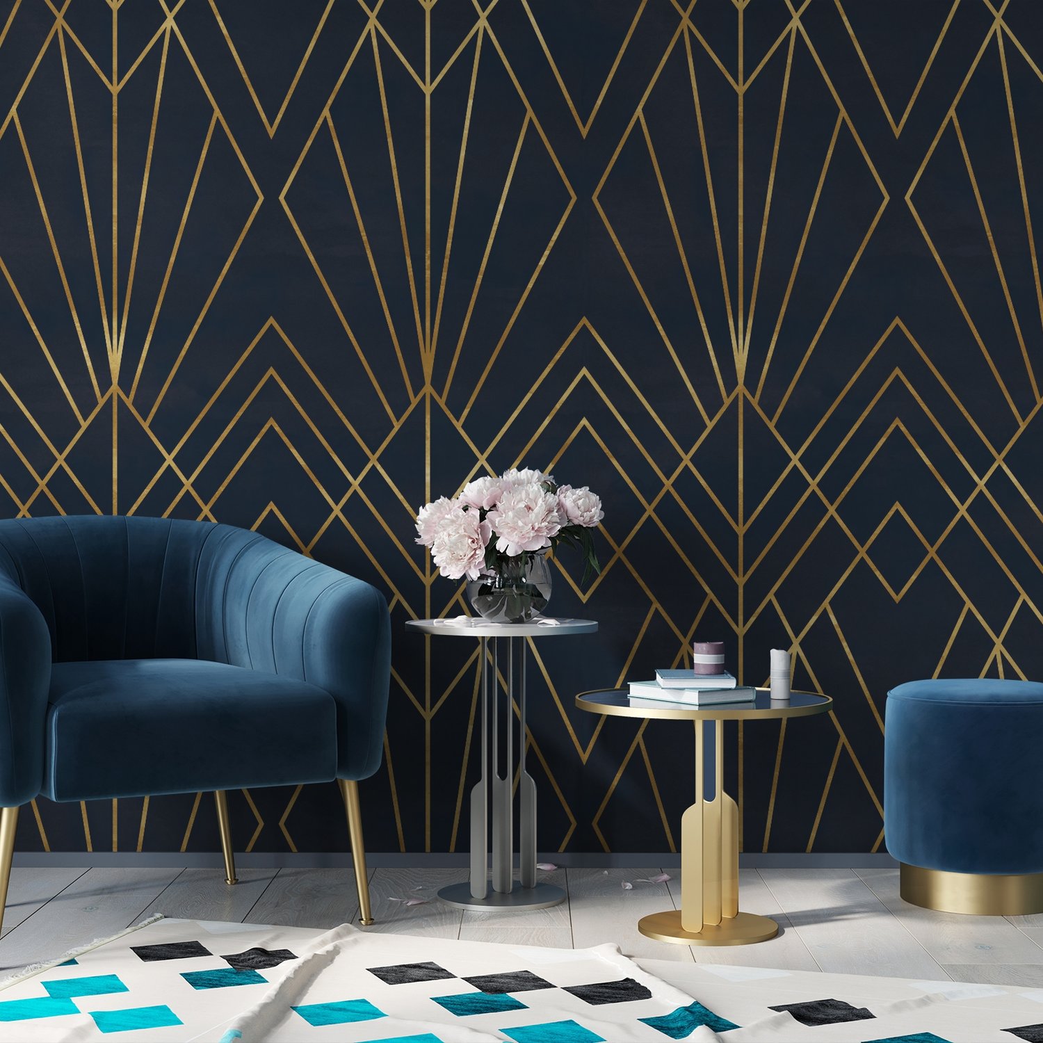 Luxury Geometric Lines Art Deco Wallpaper Mural - Peel and Stick