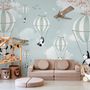 Cartoon Pandas with Hot Air Balloons Wallpaper Mural