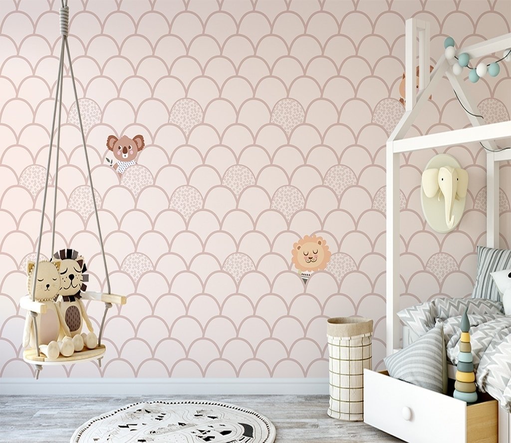 Kids Fish Scale Pattern and Cute Animals Wallpaper Mural - Peel and Stick