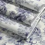 Jungle wallpaper with animals in navy toile, showing tigers, elephants and monkeys on an ivory cream ground