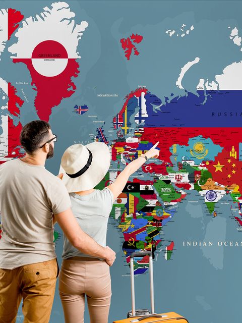 Country Flags on World Map Wallpaper Mural