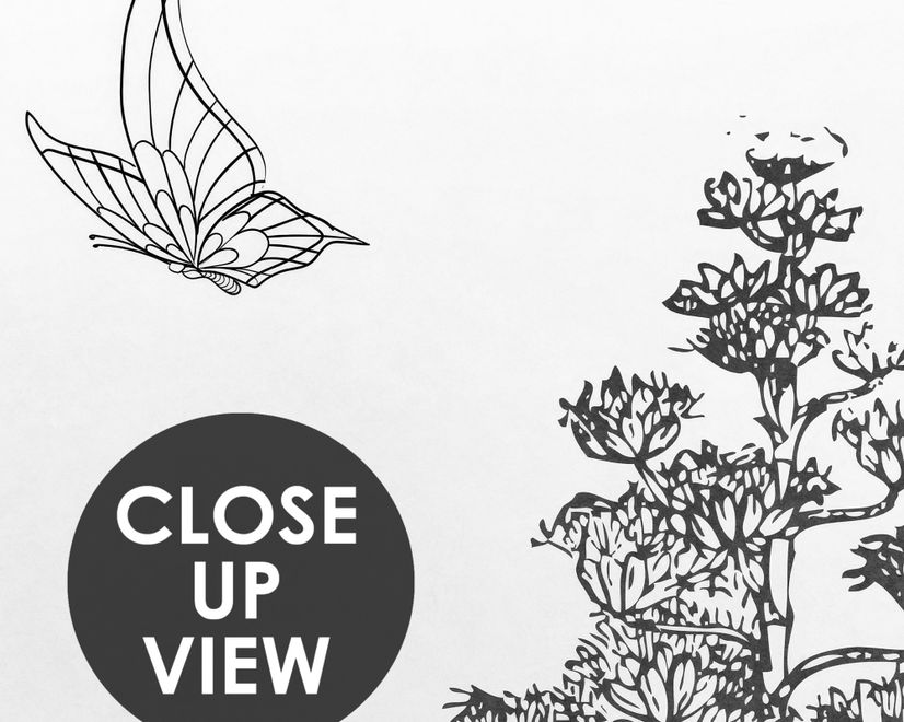 Monochrome Cactus Floral with Flamingo Drawing Wallpaper Mural