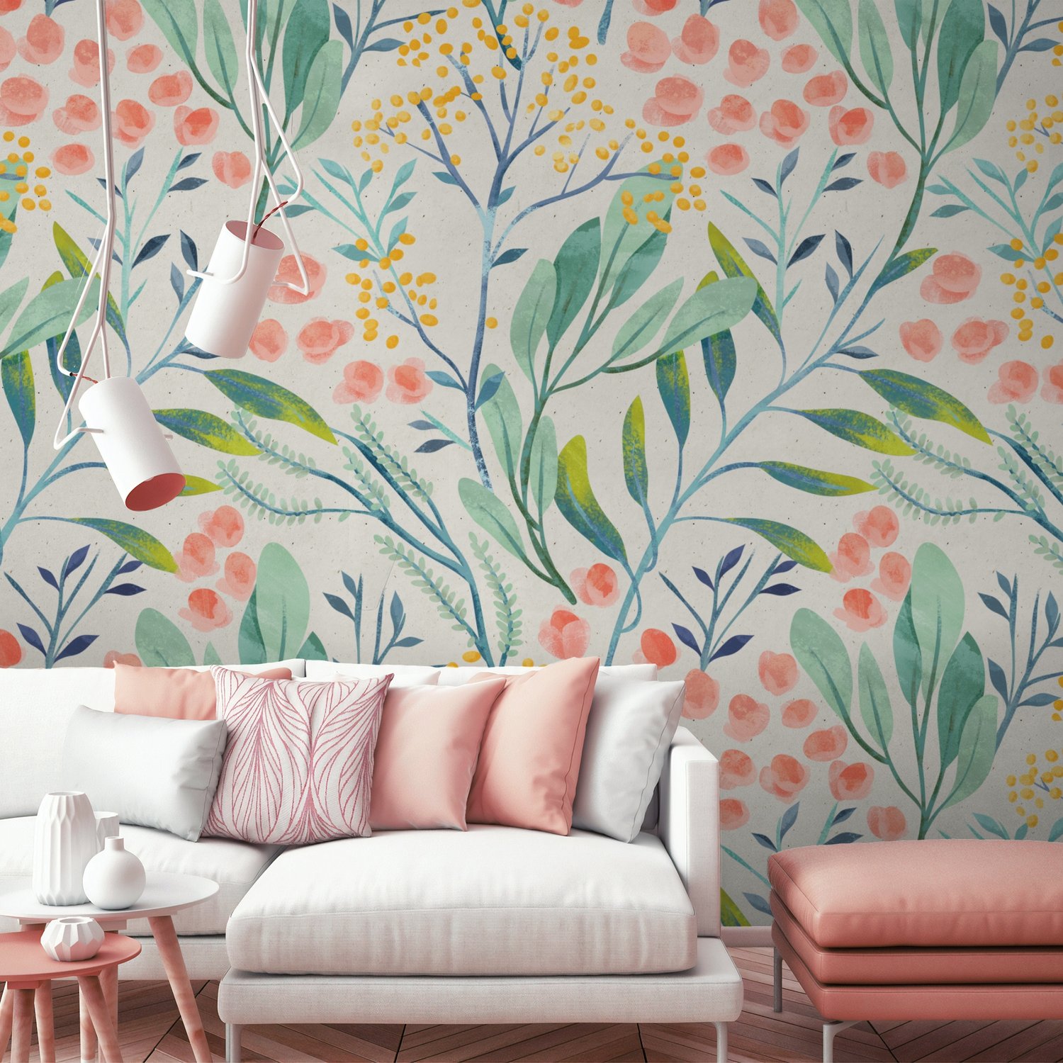 Watercolor Vintage Florals with Botanical Leaves Wallpaper Mural - Peel and Stick