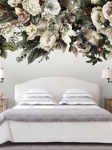 Retro Dark White Flowers Wallpaper Mural