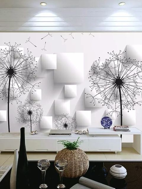 Monochrome Pusteblume Blumen Fototapete