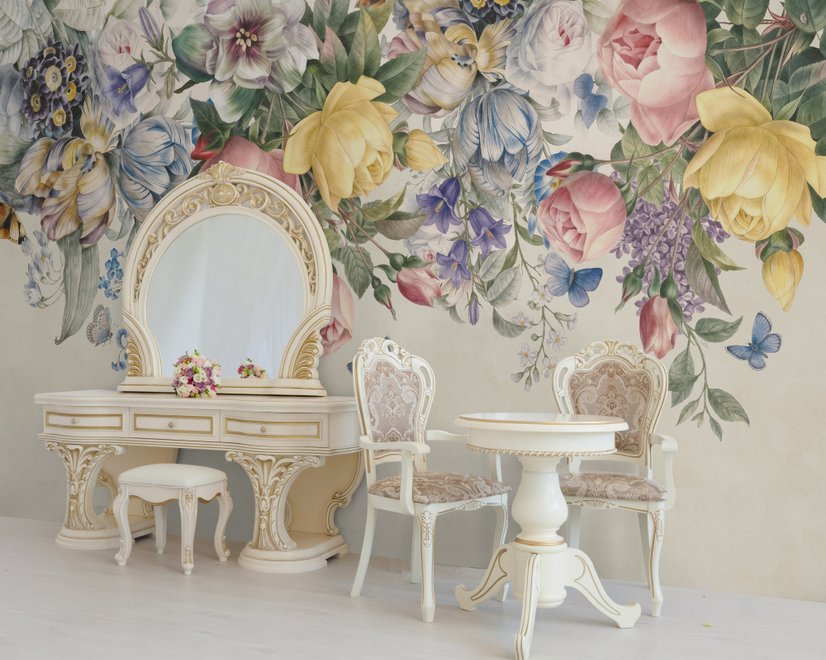 Papier peint panoramique floral vintage et coloré