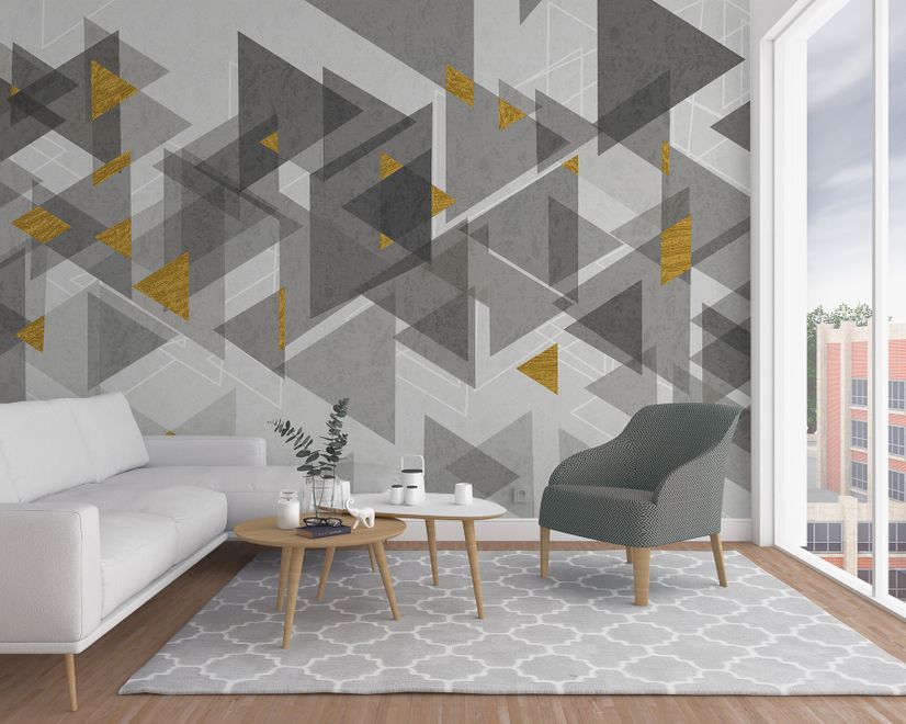 Watercolor Yellow Gray Triangle Geometric Wallpaper Mural
