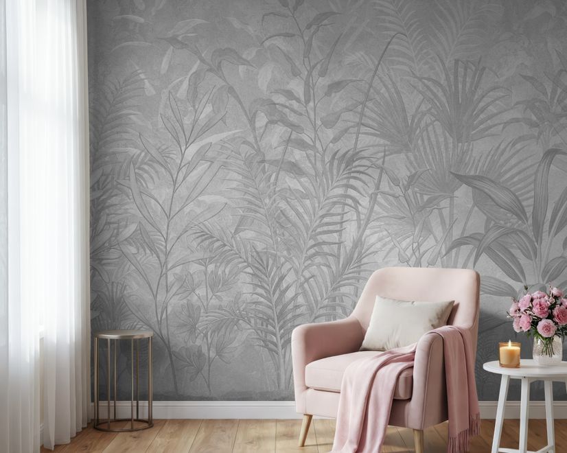 Monochrome Tropical Botanical Wallpaper Mural