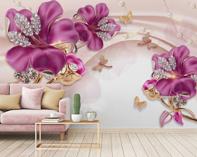 Pink Jewellery Lily Floral Wallpaper Mural
