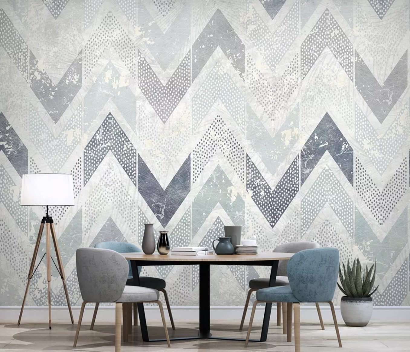 Zigzag Pattern with Dot Work Wallpaper Mural - Peel and Stick