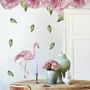 Pink Peony Floral and Flamingo Wall Decal Sticker