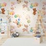 Animaux mignons volant avec des montgolfières Papier peint panoramique enfants
