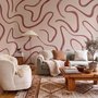 Burgundy-red looping contour lines on blush cream pink wallpaper mural