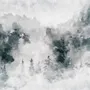 Watercolor Style Abstract Misty Dark Forest Wallpaper Mural