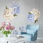 Blue White Peony Floral Bouqets with Green Leaves Wall Decal Sticker