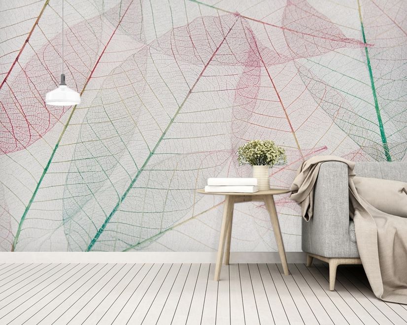 Pink Leaf Veins Wallpaper Mural