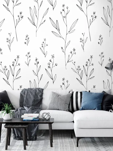 Minimal and Modern Field Plants Art Wallpaper Mural