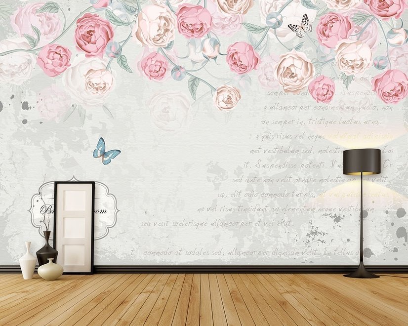Pink Victorian Vine Flower Wallpaper Mural