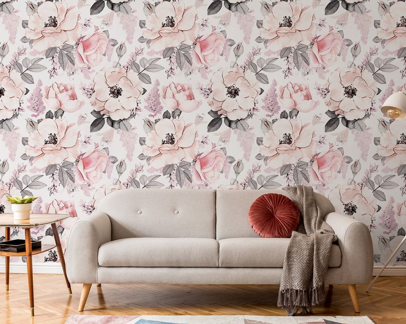 Kids Nursery Floral Pink Rose Pattern Wallpaper Mural