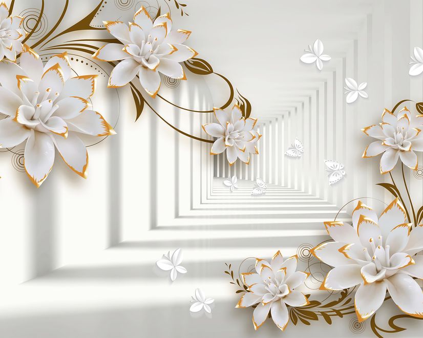 Lily Floral with Abstract Corridor Wallpaper Mural