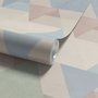 Pastel abstract wallpaper with overlapping sky blue, blush, cream, sage and grey textured triangles