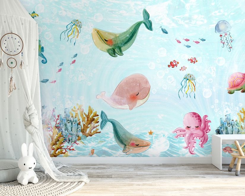 Papier peint animaux marins mignons chambre bébé