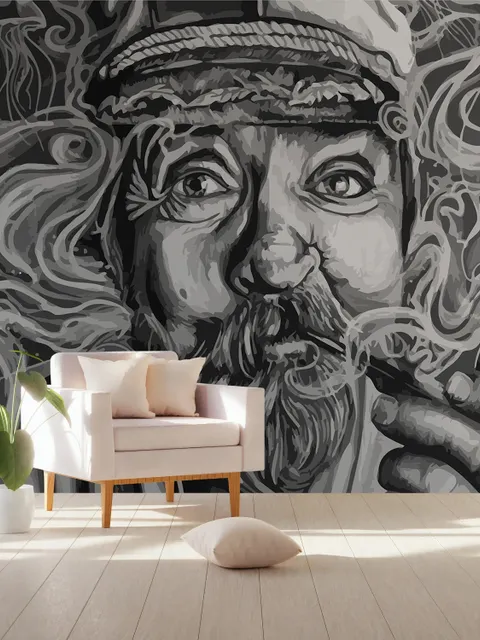 Grayscale Smoker Man Wallpaper Mural