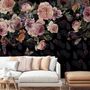 Vintage Dark Pink Flowers Wallpaper Mural