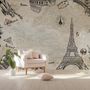 Vintage Map with Eiffel Tower Statue of Liberty Wallpaper Mural