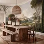 Vintage oil painting wallpaper of cypress trees, villas and a domed cathedral in an Italian landscape