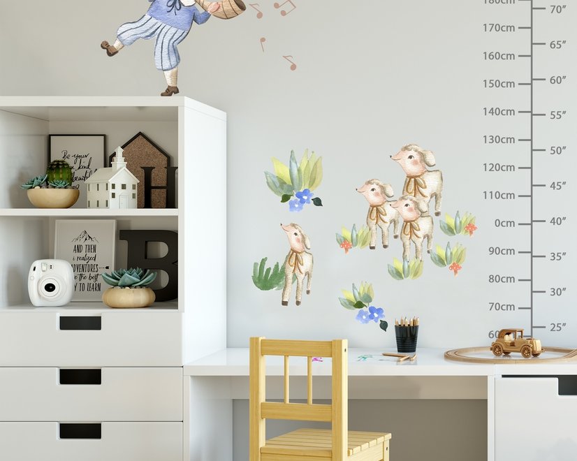 Kids Little Boys and Cute Sheeps Wall Decal Sticker