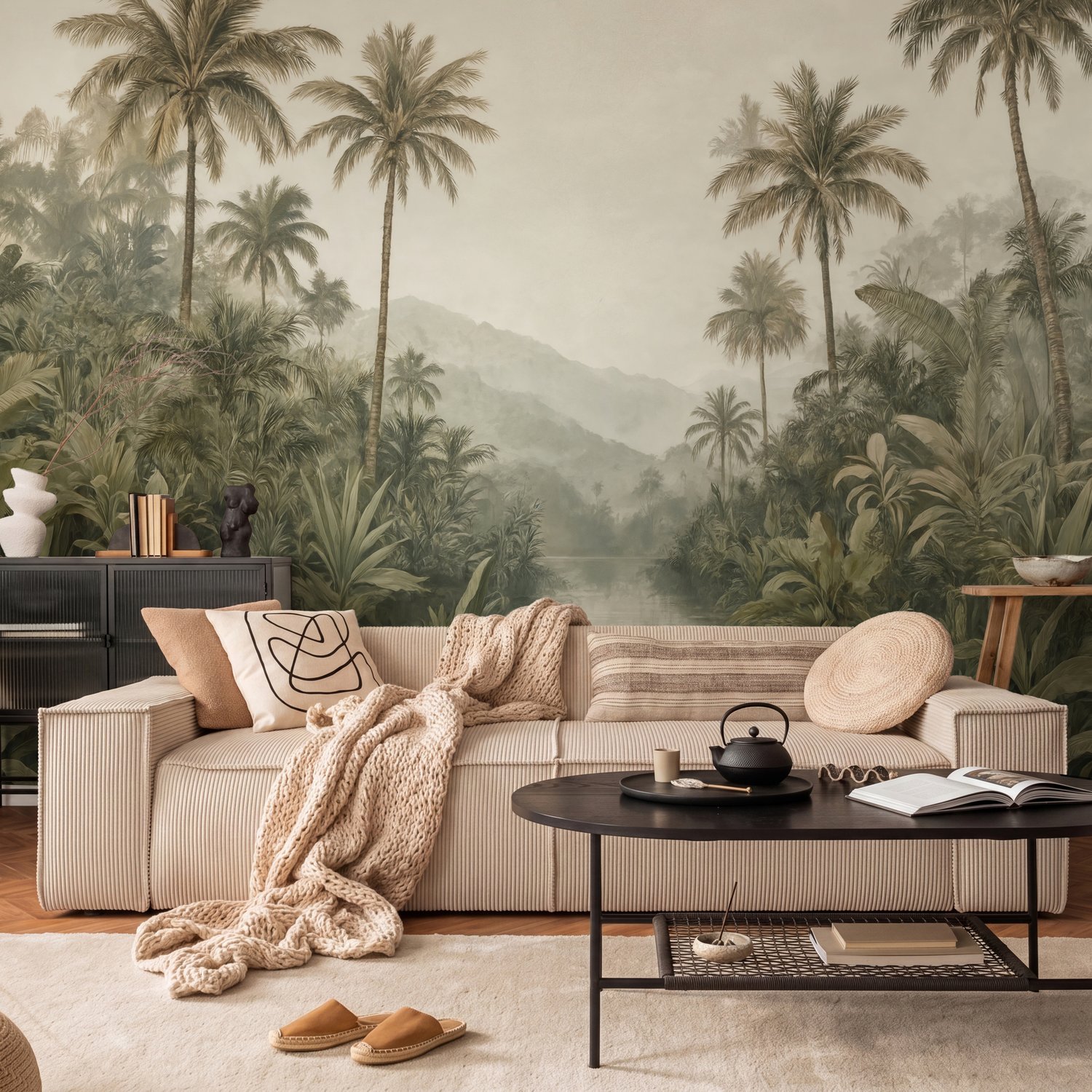 Misty Jungle with Forest River Wall Mural - Peel and Stick