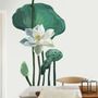 Watercolor White Lotus Floral and Leaves Wall Decal Sticker