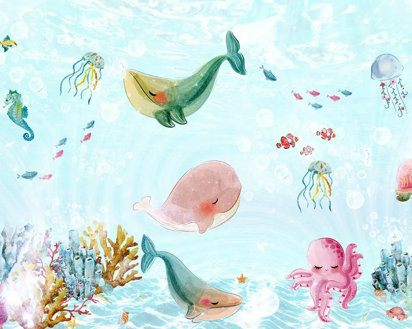 Nursery Cute Sea Animals Wallpaper Mural